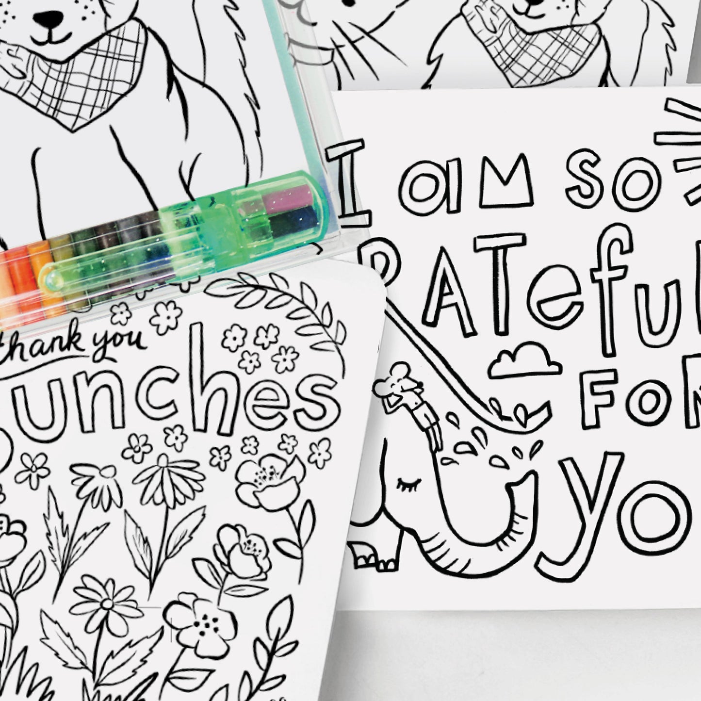 Inklings Paperie - Color-In Postcard Kit - Kids Thank You