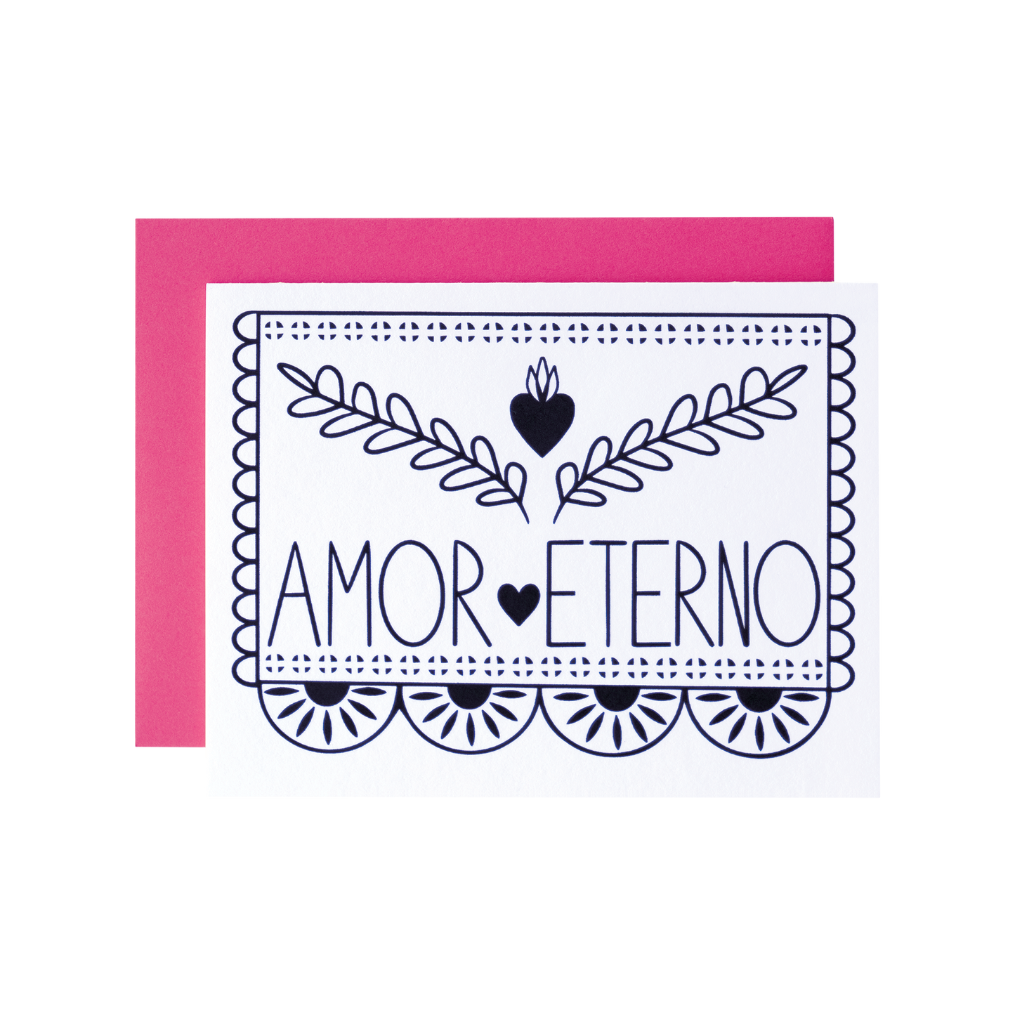Amor eterno love card. Typography black and pink card