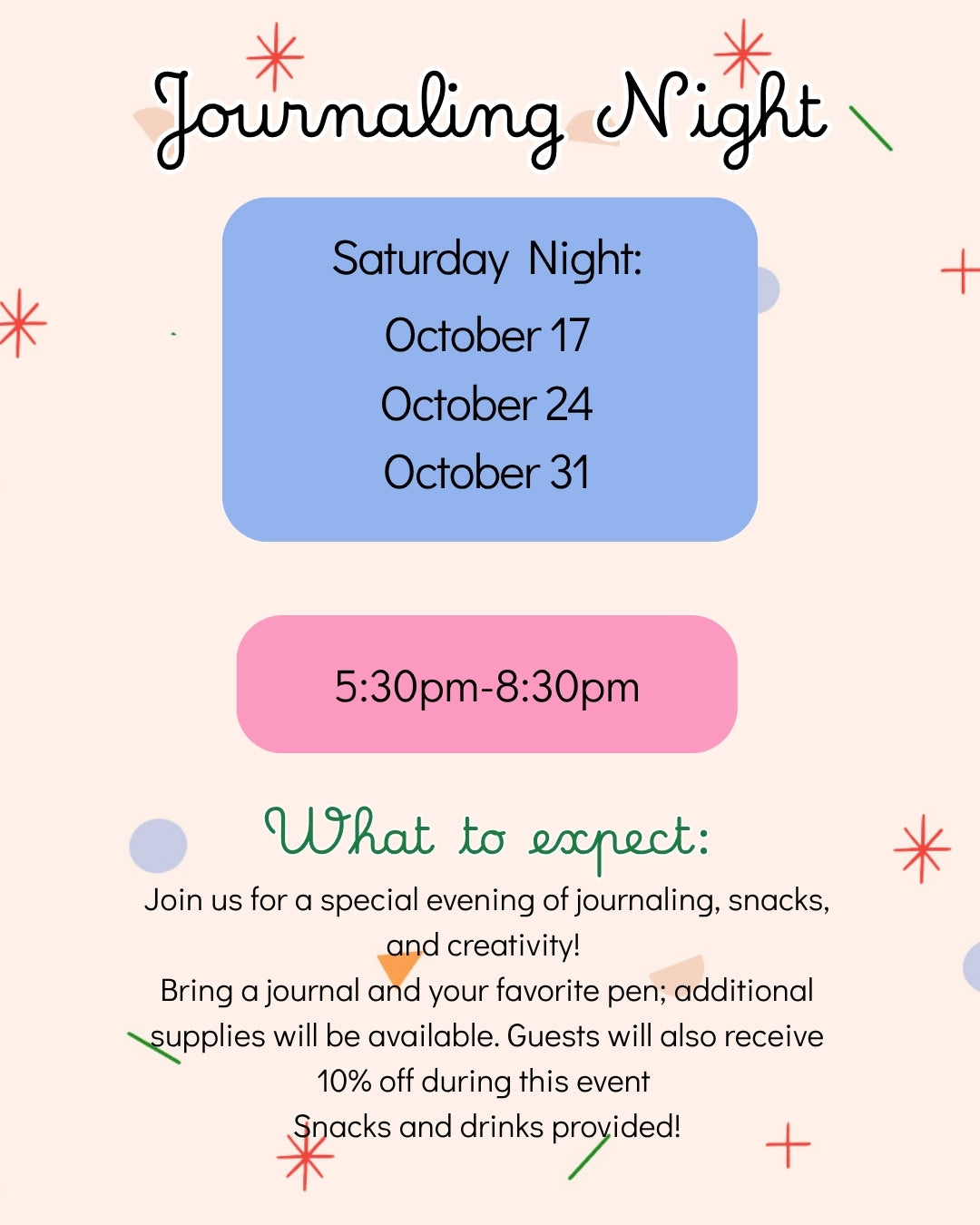 Journaling Night - Saturday - Month of October
