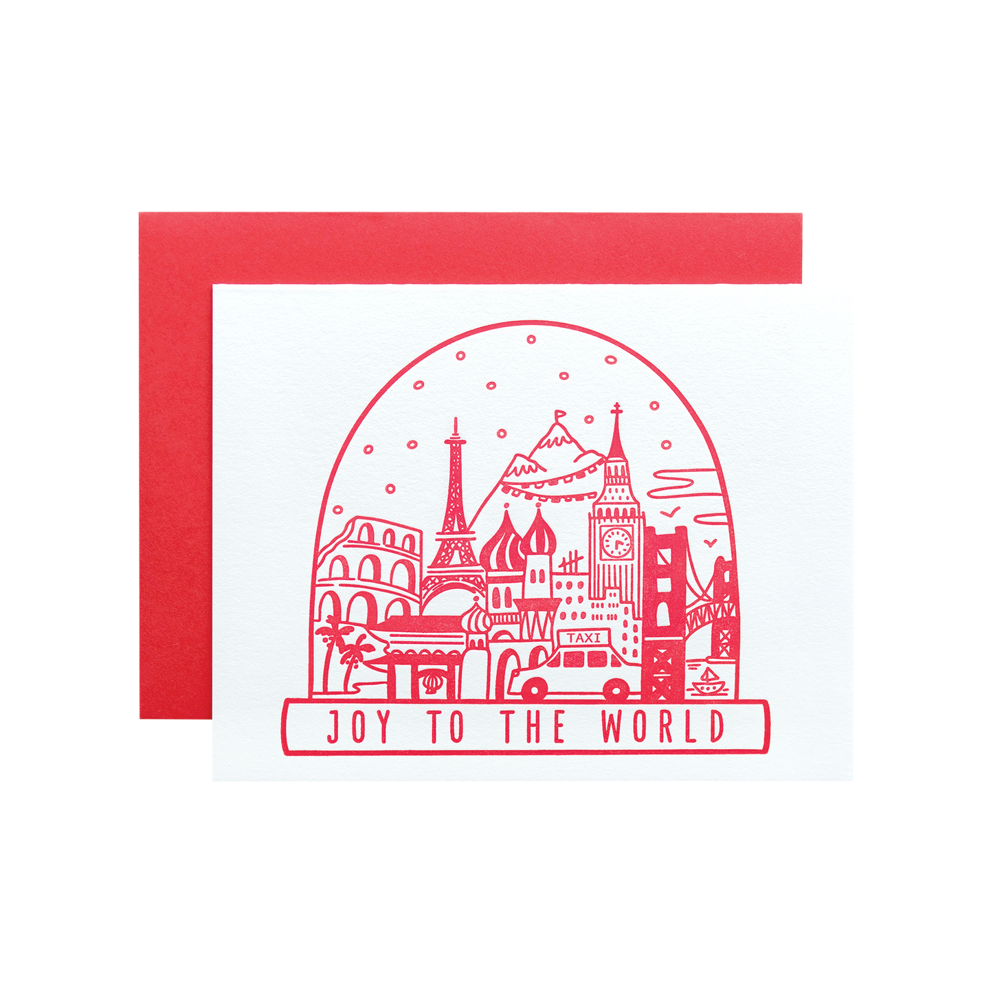 Greeting card in red city landscape
