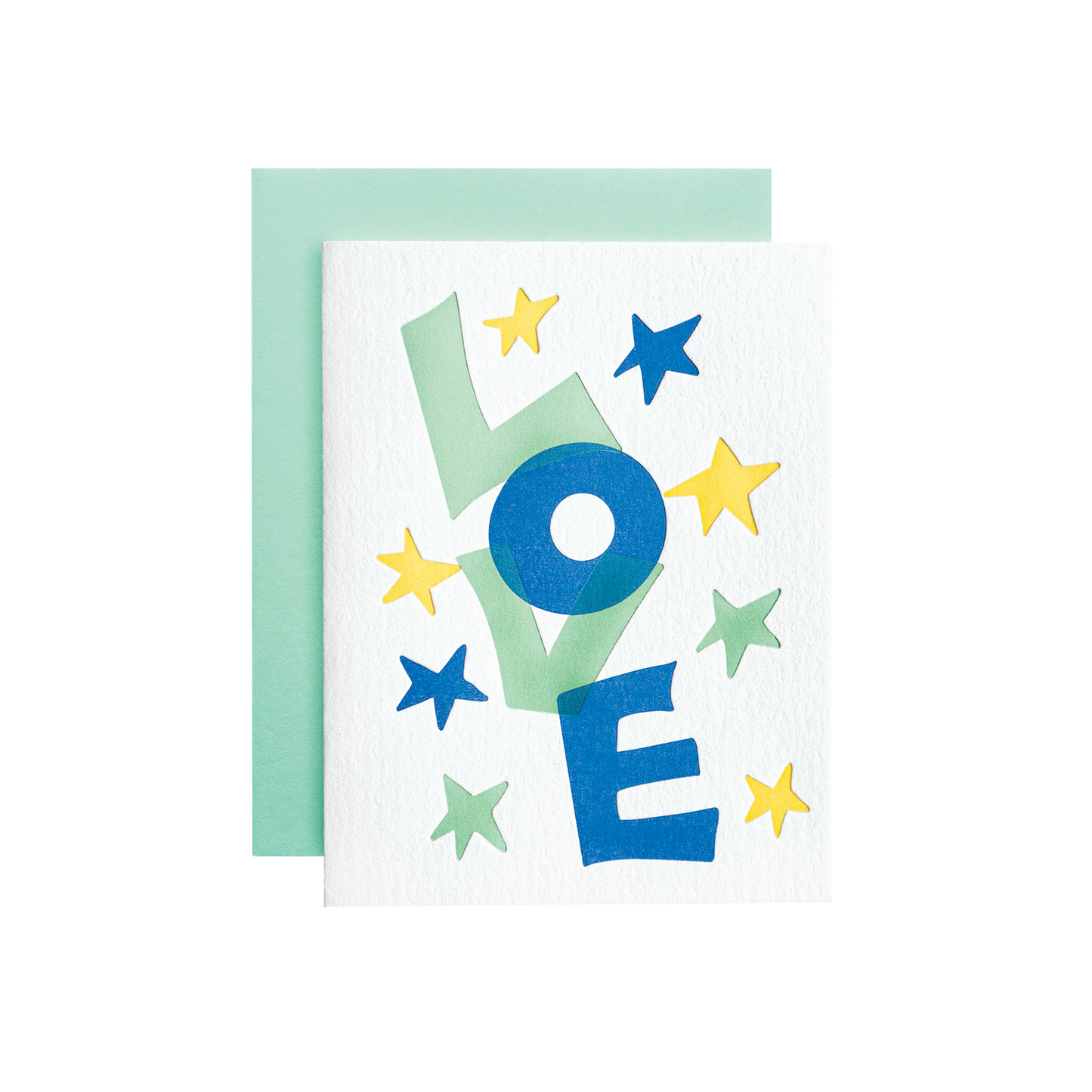 Love greeting card in blue and green