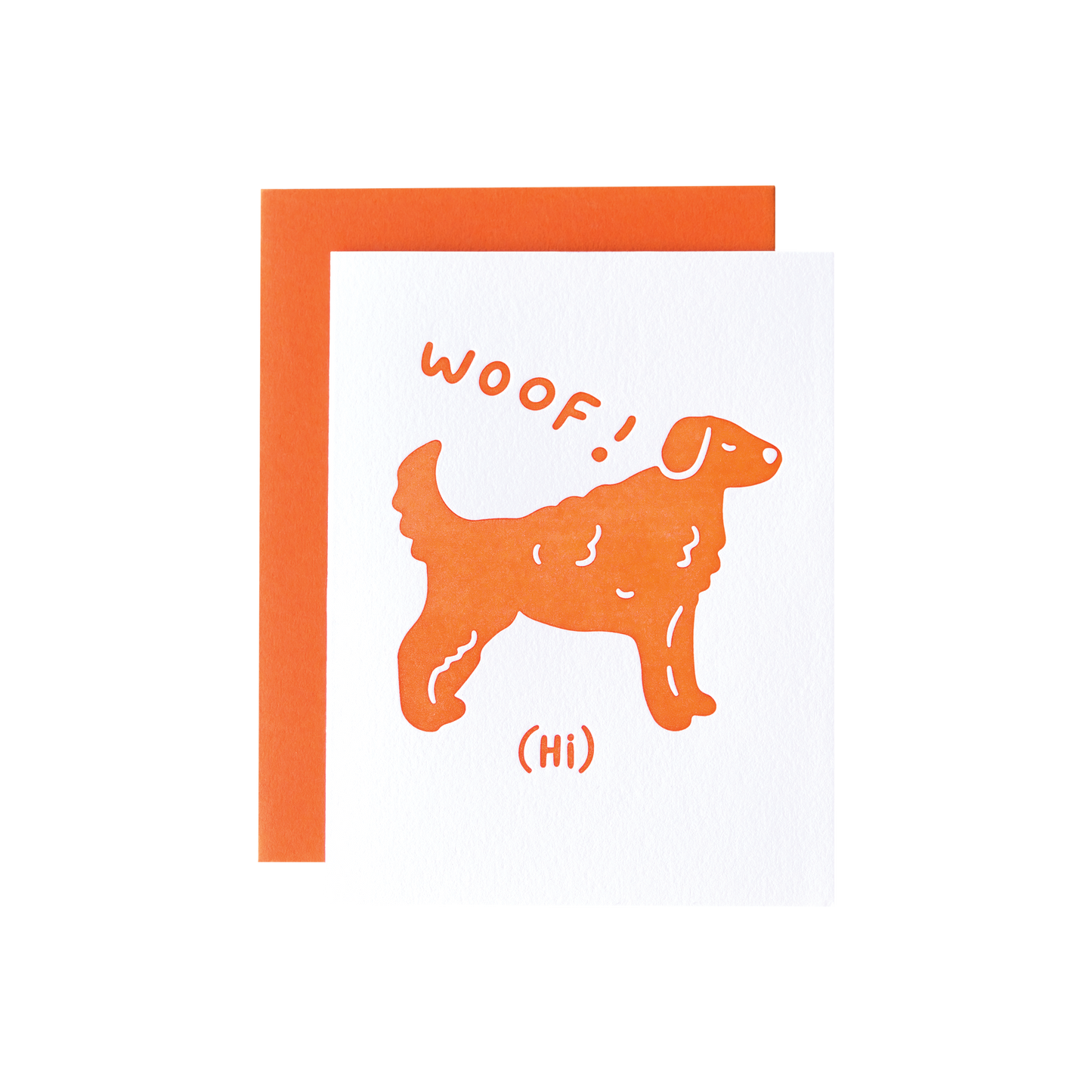 Greeting card in orange. Dog lovers Woof card