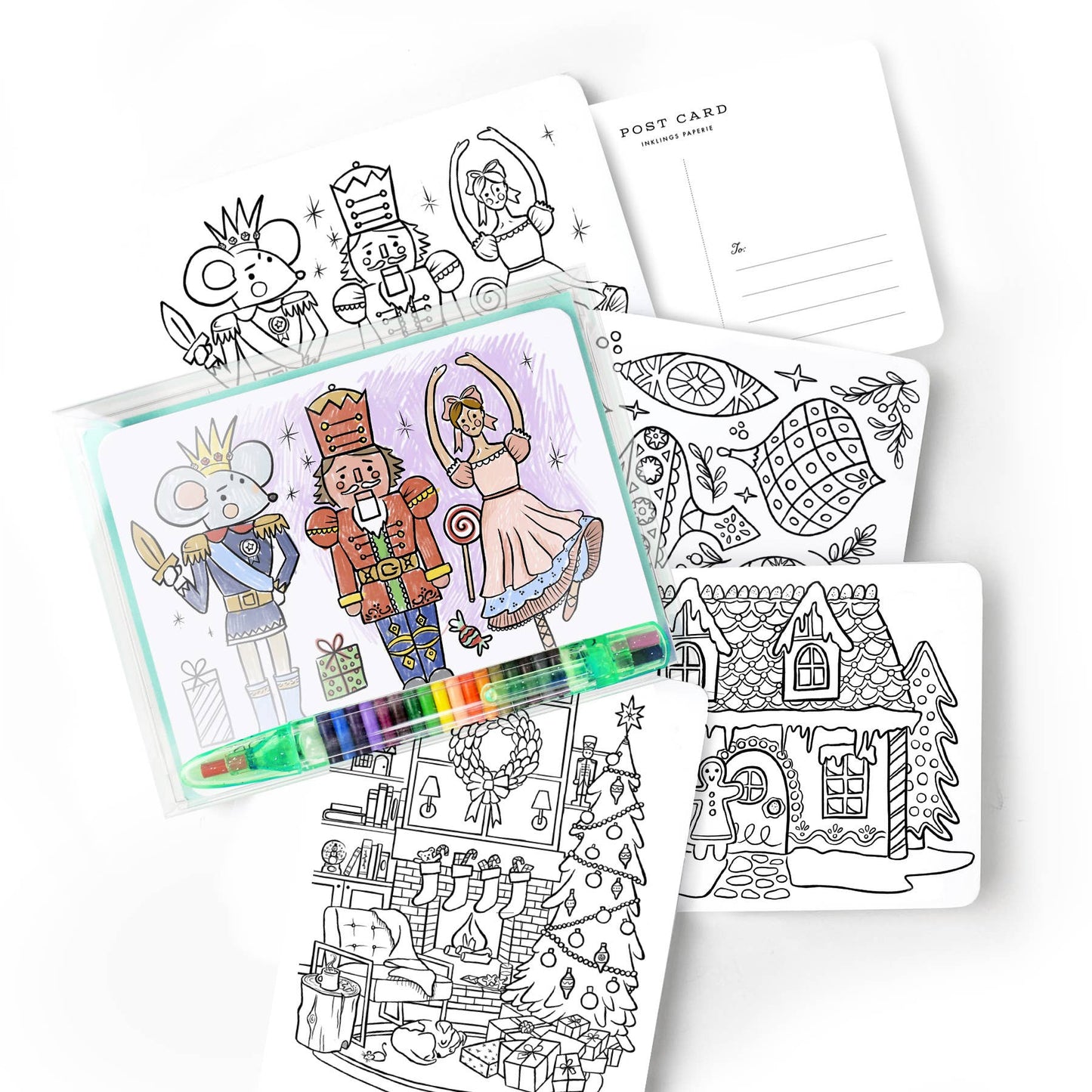 Inklings Paperie - Color-In Postcard Kit - Holiday