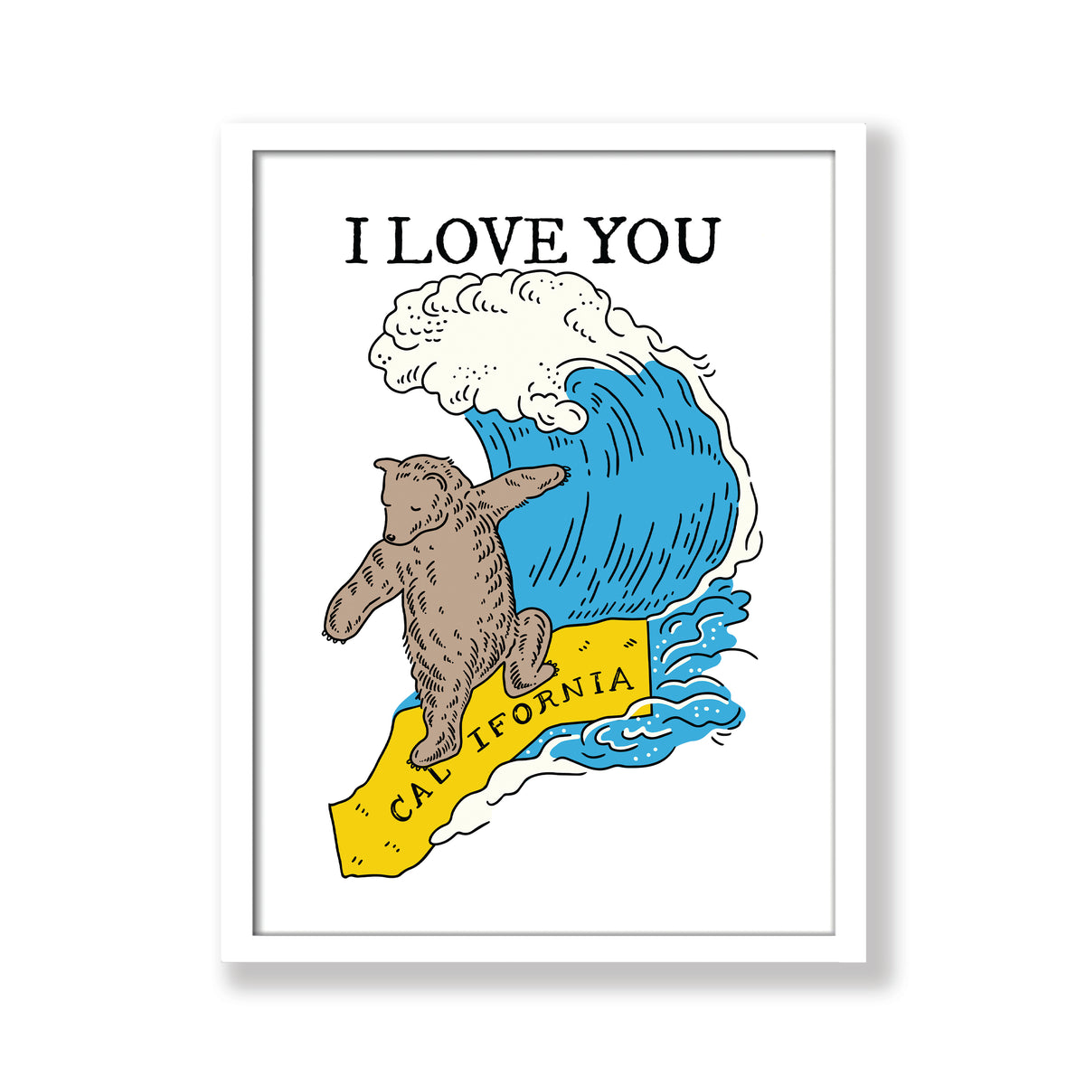 I Love You California Bear Surfing Print