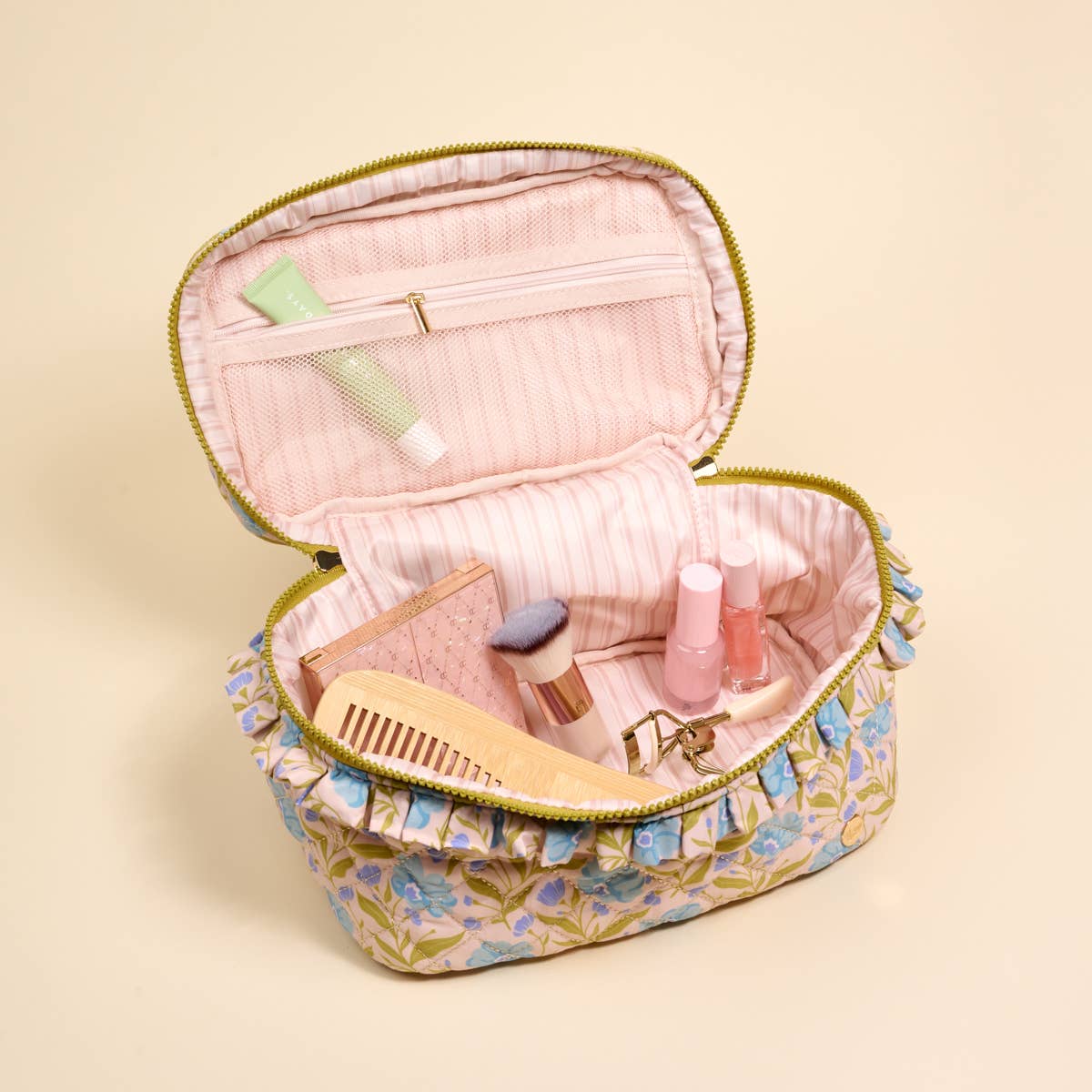 The Darling Effect - Glam & Go Quilted Cosmetic Bag - Poppin' Petals Aqua