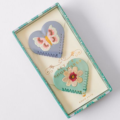 Good Juju Ink - Embroidered Hearts Corner Bookmark Set of 2