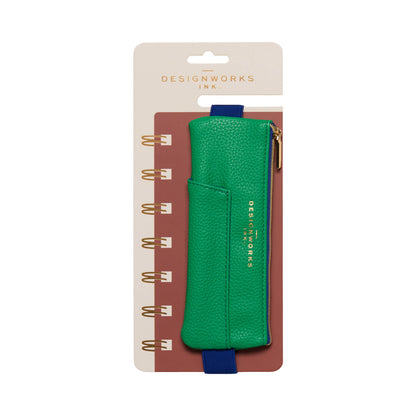 DesignWorks Ink Vegan Leather Pen Pouch - Bright Green + Navy