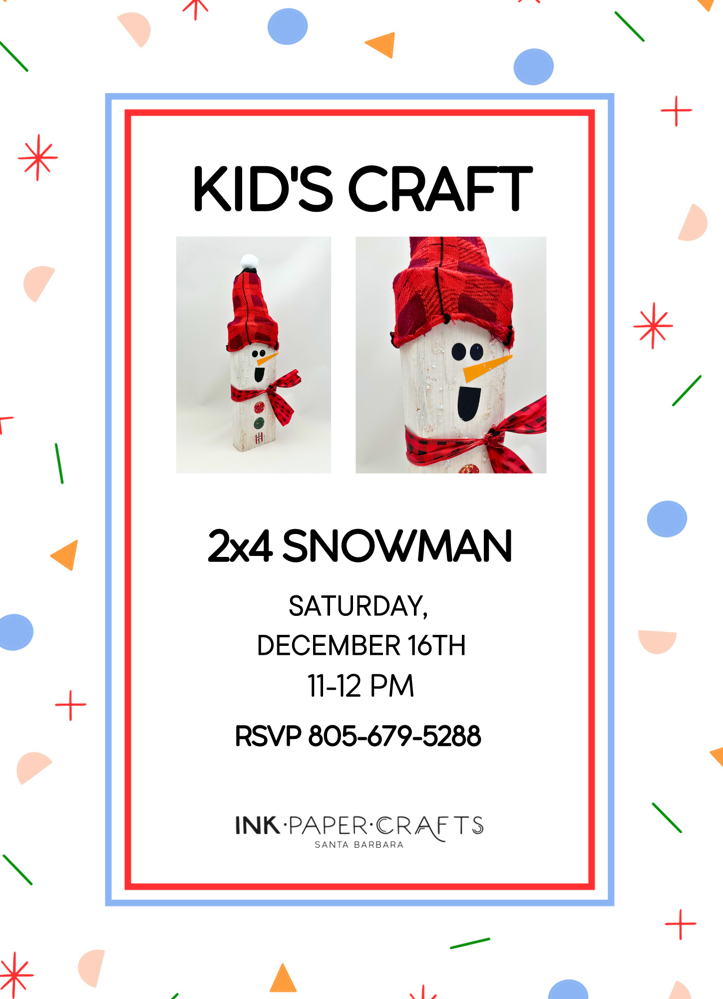 Kid's Craft: 12/16/23 - 11am - 2x4 Snowman