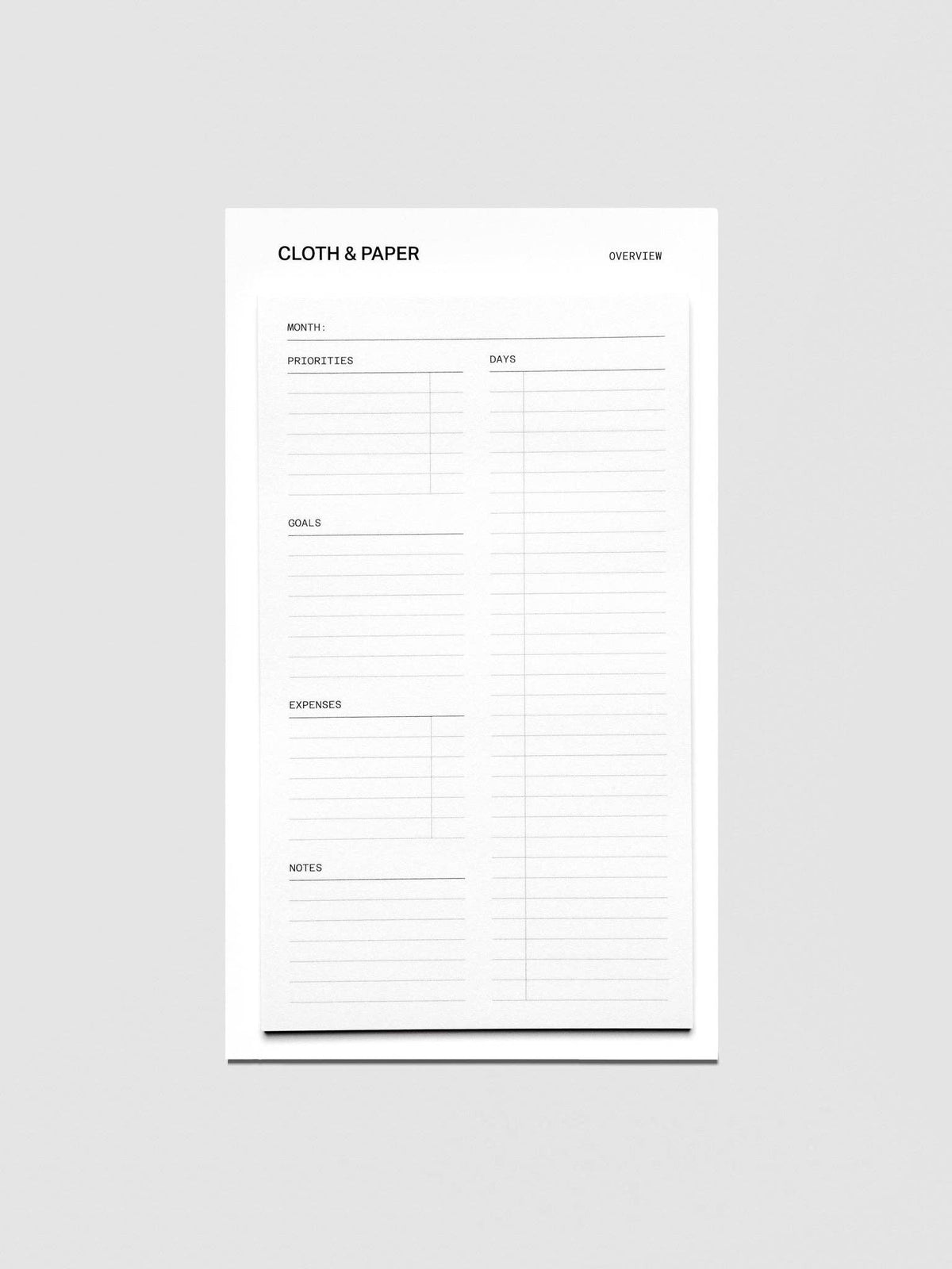 Cloth & Paper - Sticky Note Set - Monthly Overview