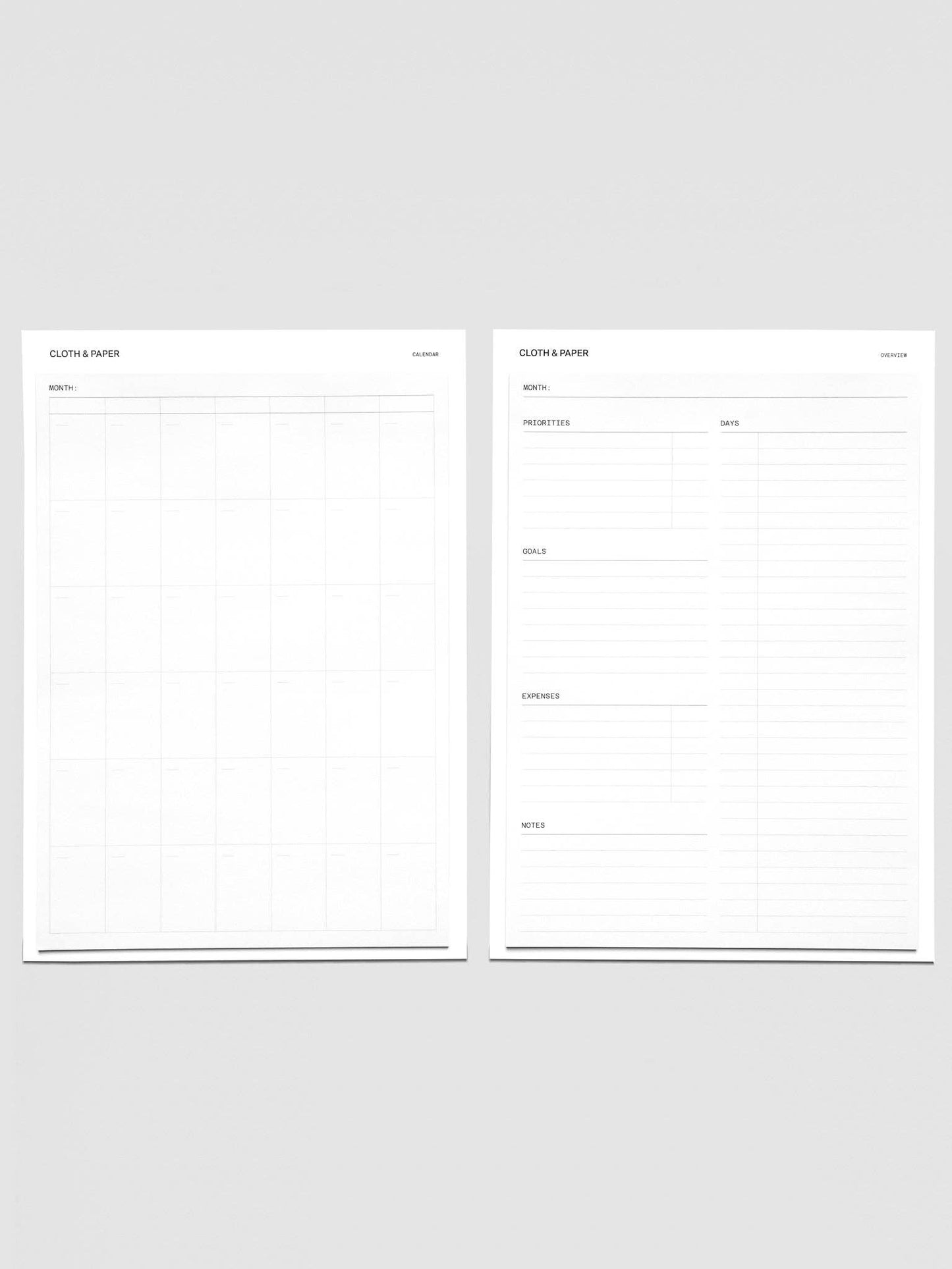 Cloth & Paper - Sticky Note Set - Monthly Overview