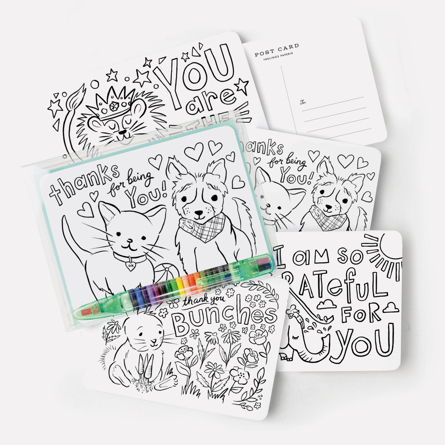 Inklings Paperie - Color-In Postcard Kit - Kids Thank You