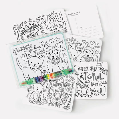 Inklings Paperie - Color-In Postcard Kit - Kids Thank You