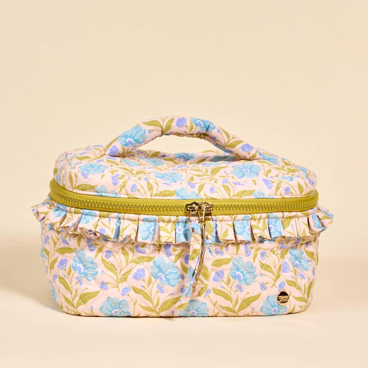The Darling Effect - Glam & Go Quilted Cosmetic Bag - Poppin' Petals Aqua