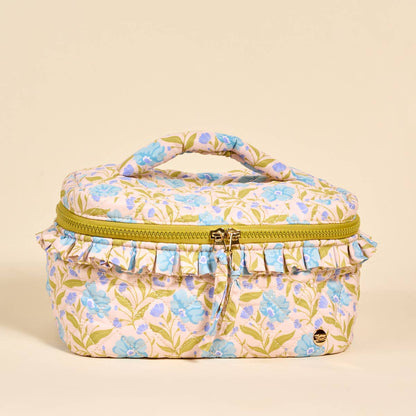 The Darling Effect - Glam & Go Quilted Cosmetic Bag - Poppin' Petals Aqua