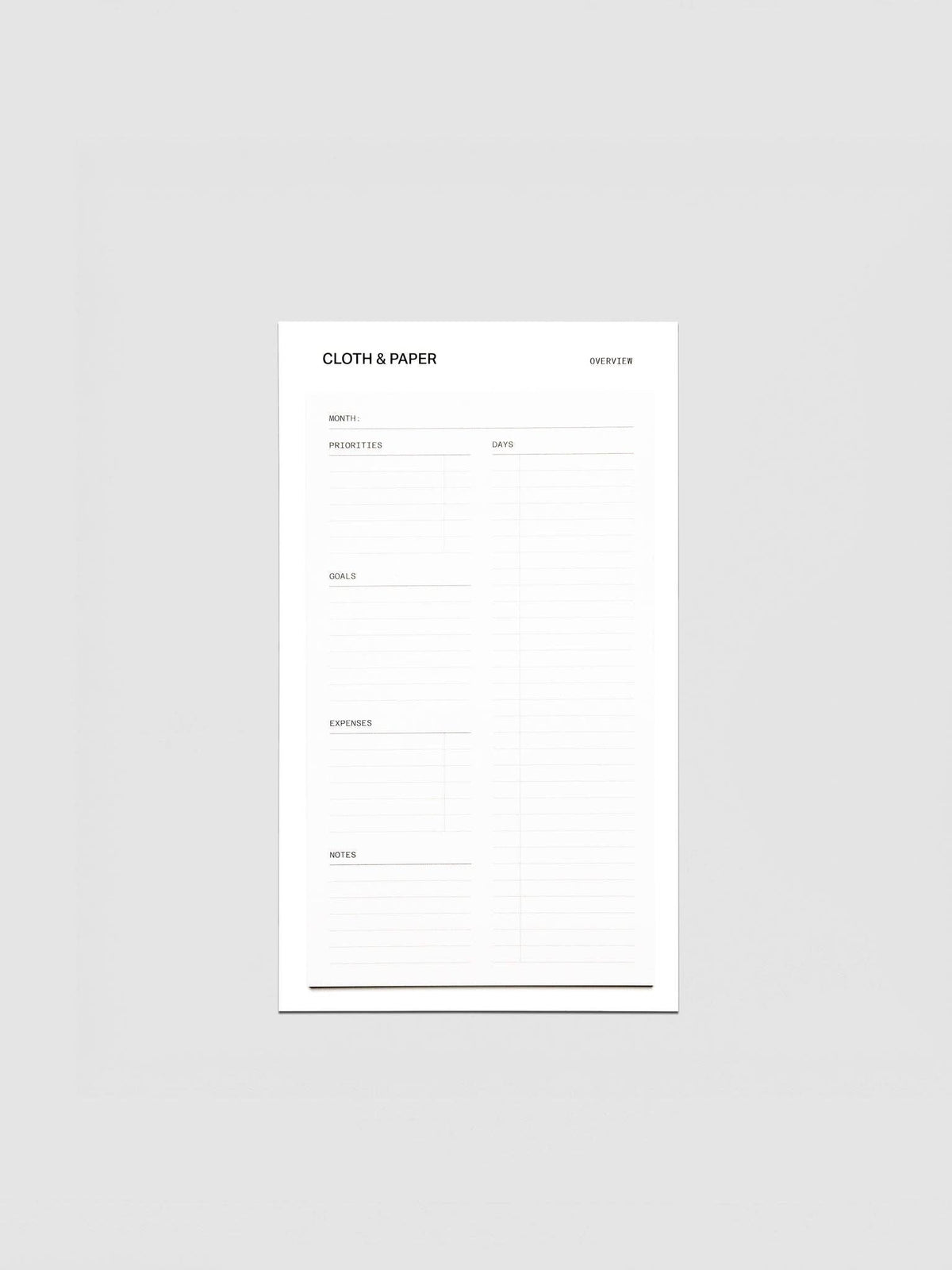 Cloth & Paper - Sticky Note Set - Monthly Overview