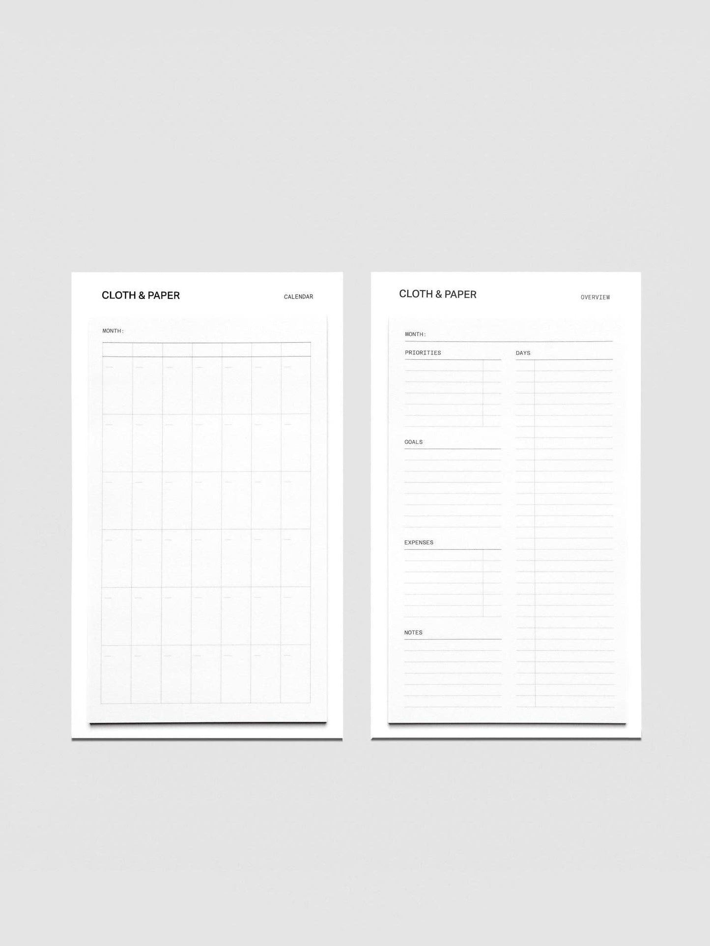 Cloth & Paper - Sticky Note Set - Monthly Overview
