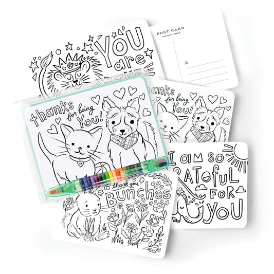 Inklings Paperie - Color-In Postcard Kit - Kids Thank You