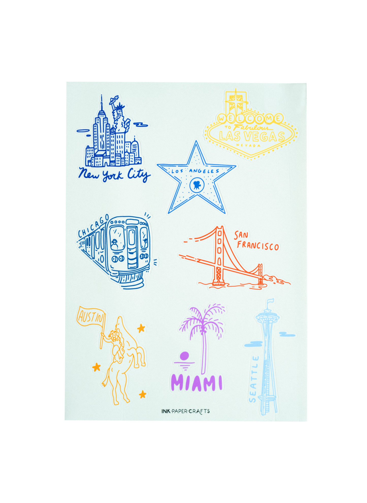 USA Cities Sticker Sheet 8.5x11