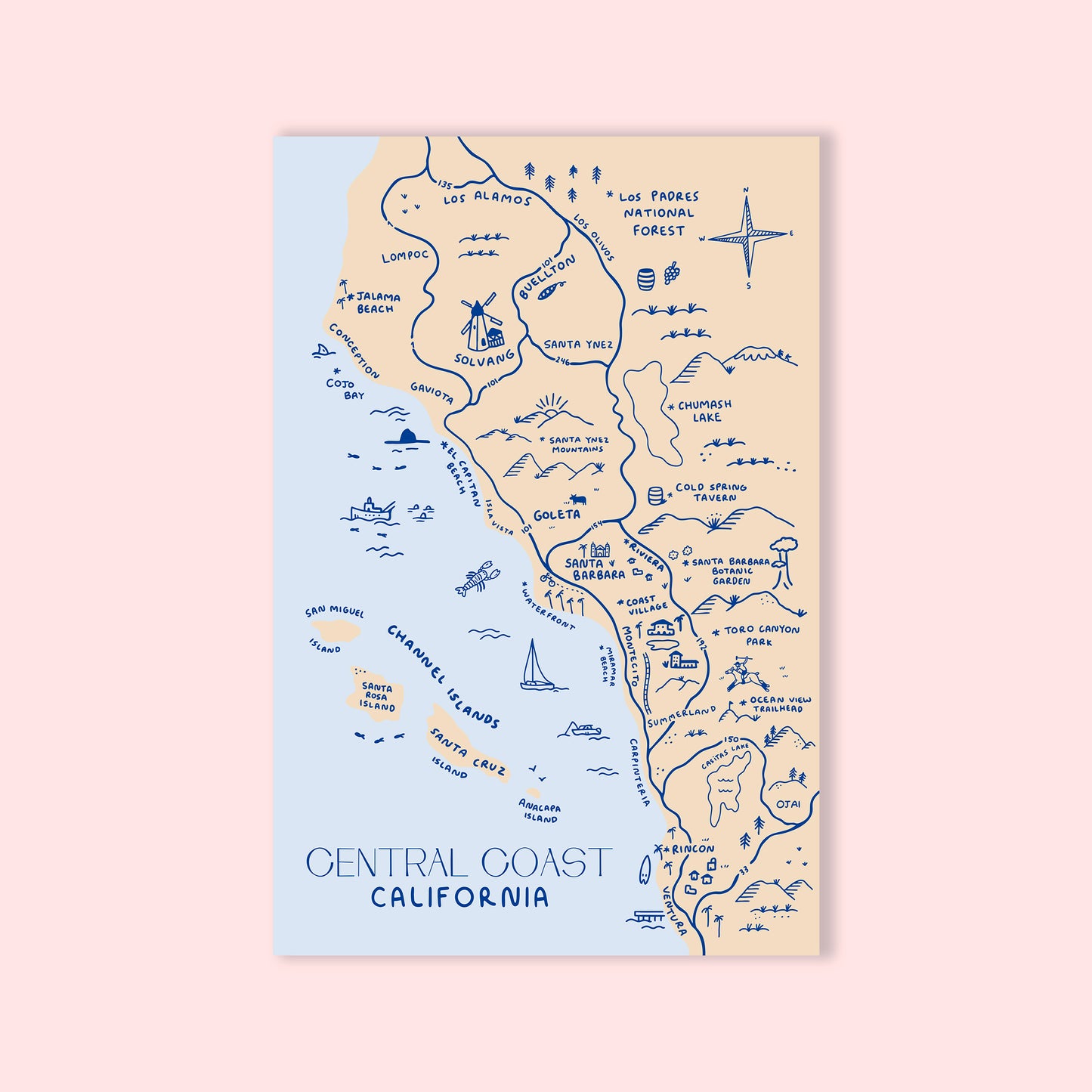 Central Coast Map Postcard - 4x6"