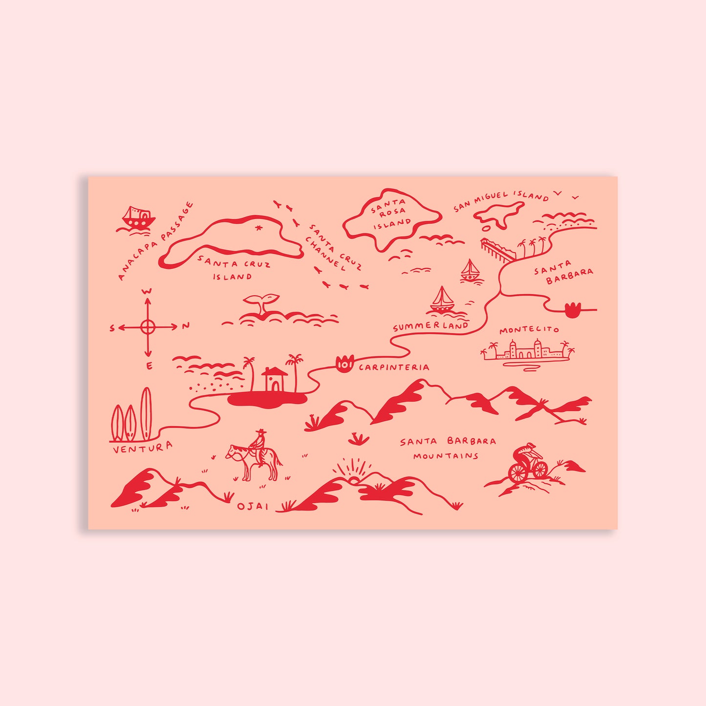 Santa Barbara Map Postcard - 4x6