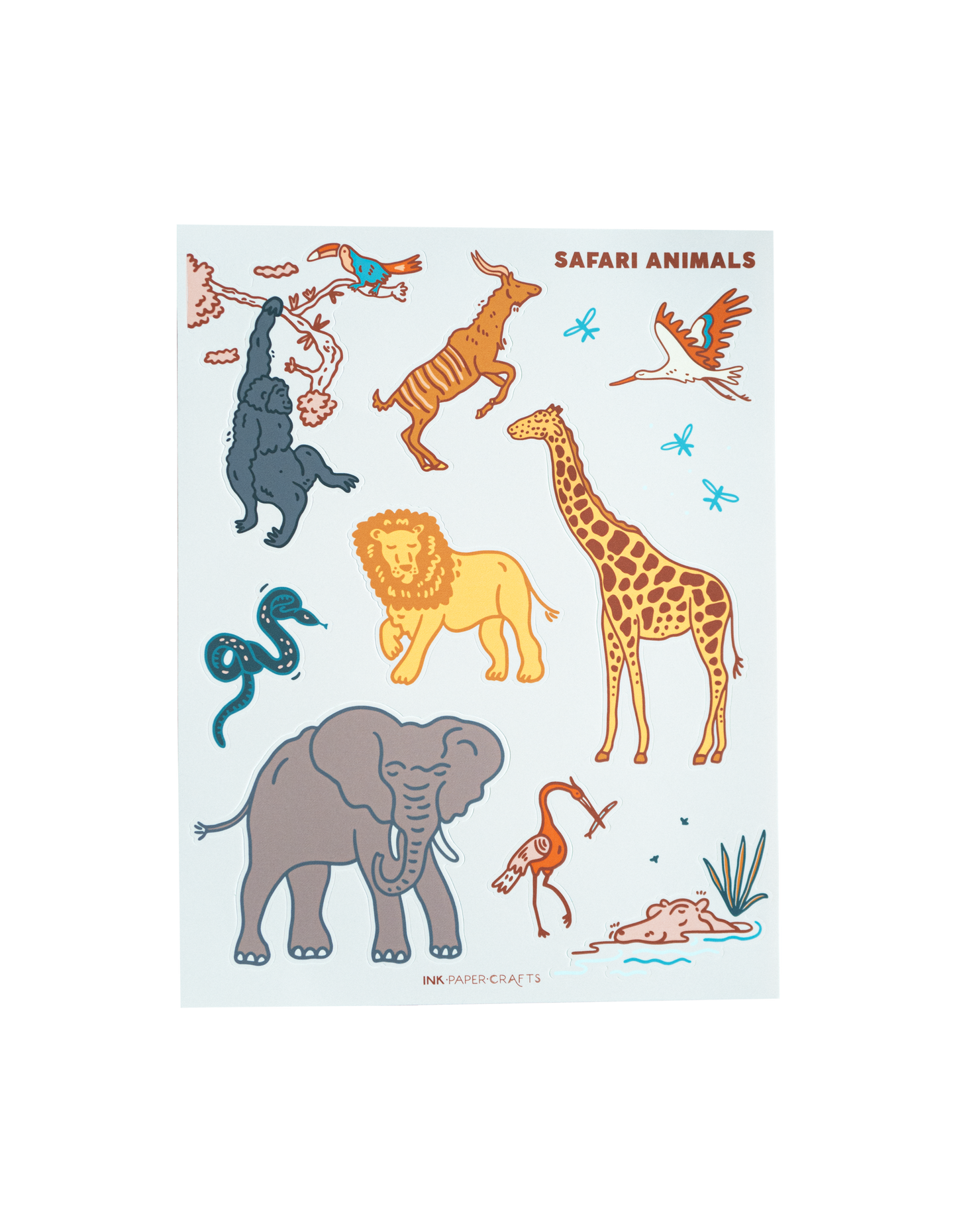 Safari Animals Sticker Sheet 8.5x11