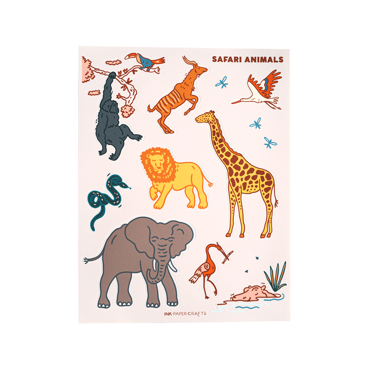 Safari Animals Sticker Sheet 8.5x11