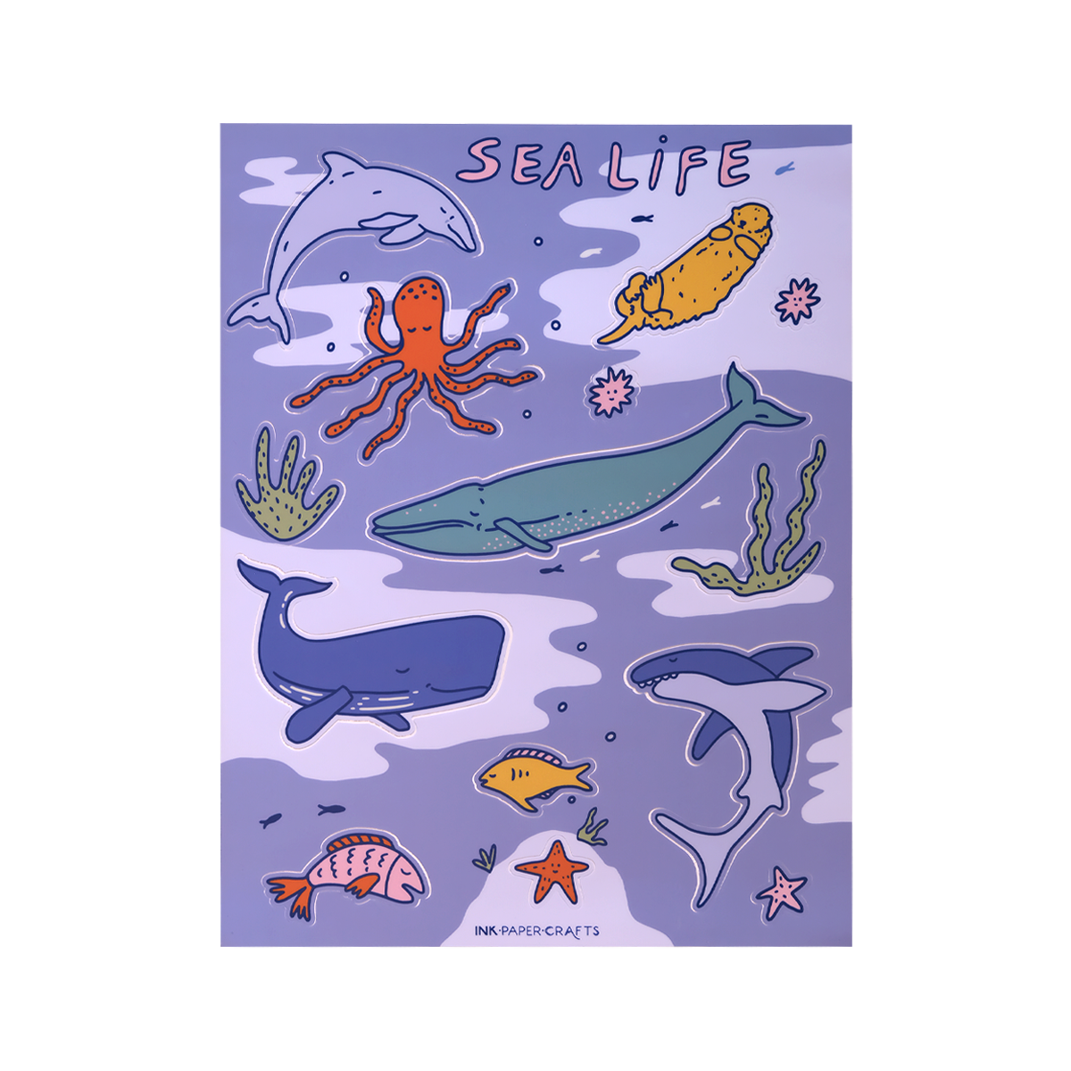 Sea Life Sticker Sheet 8.5x11