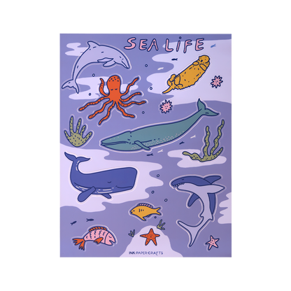 Sea Life Sticker Sheet 8.5x11