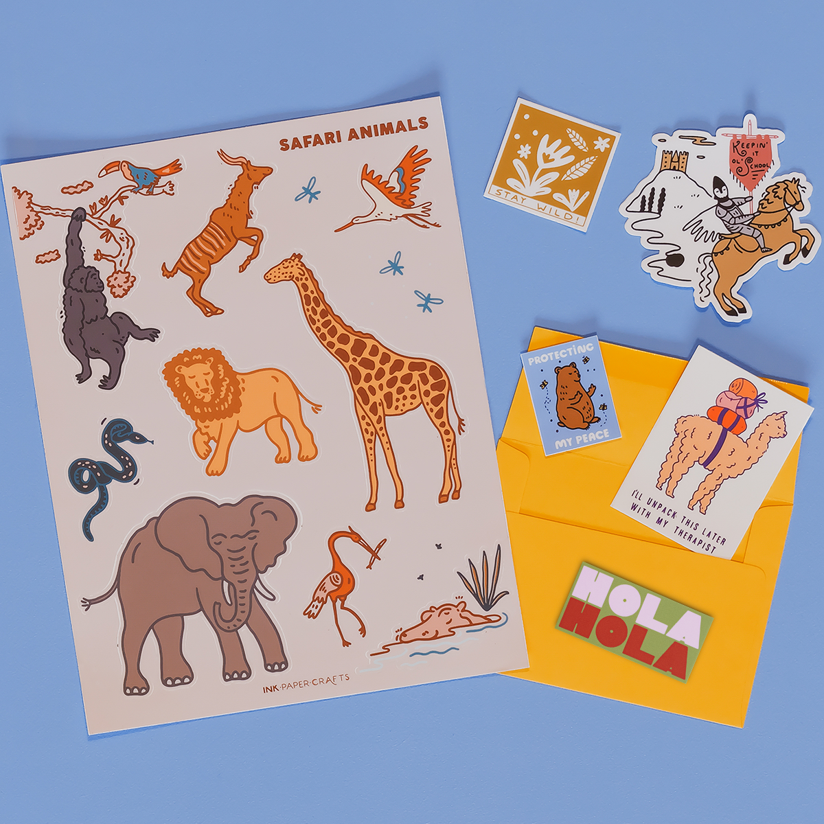 Safari Animals Sticker Sheet 8.5x11