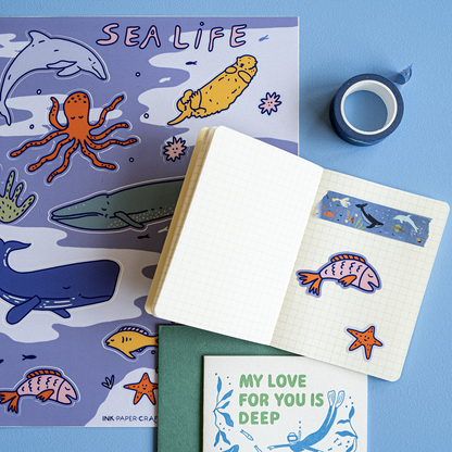 Sea Life Sticker Sheet 8.5x11