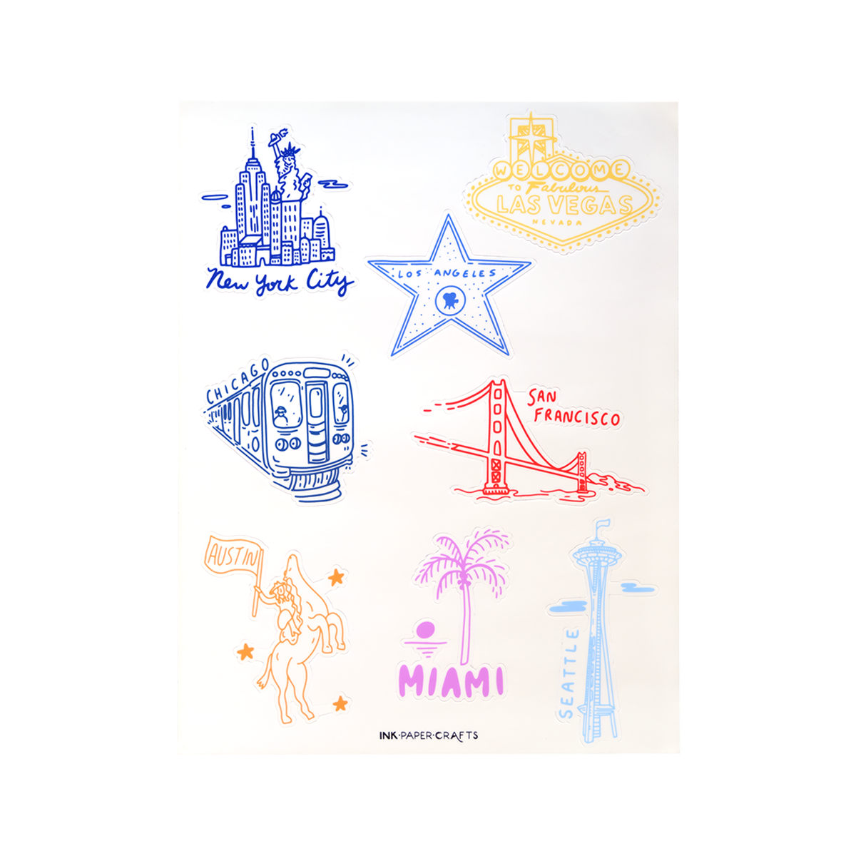 USA Cities Sticker Sheet 8.5x11