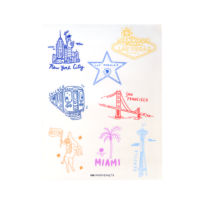 USA Cities Sticker Sheet 8.5x11