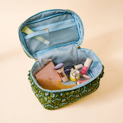 The Darling Effect - Glam & Go Quilted Cosmetic Bag - Everbloom Forest Green