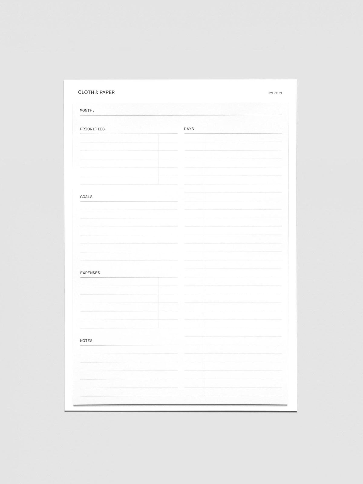 Cloth & Paper - Sticky Note Set - Monthly Overview