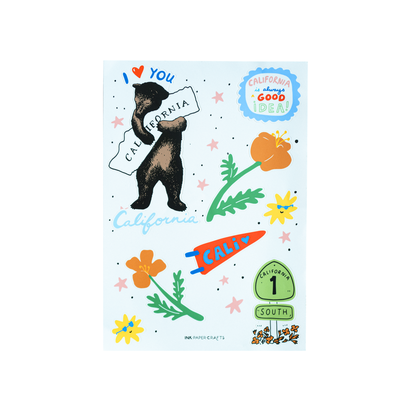 Cali Bear Sticker Sheet 8.5x11