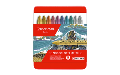 Caran D'Ache Set of 10 Neocolor I Pastels in Metal Box