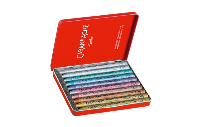 Caran D'Ache Set of 10 Neocolor I Pastels in Metal Box
