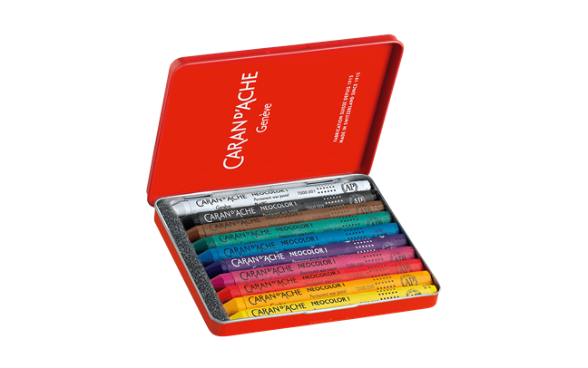 Caran D'Ache Set of 10 Neocolor I Pastels in Metal Box