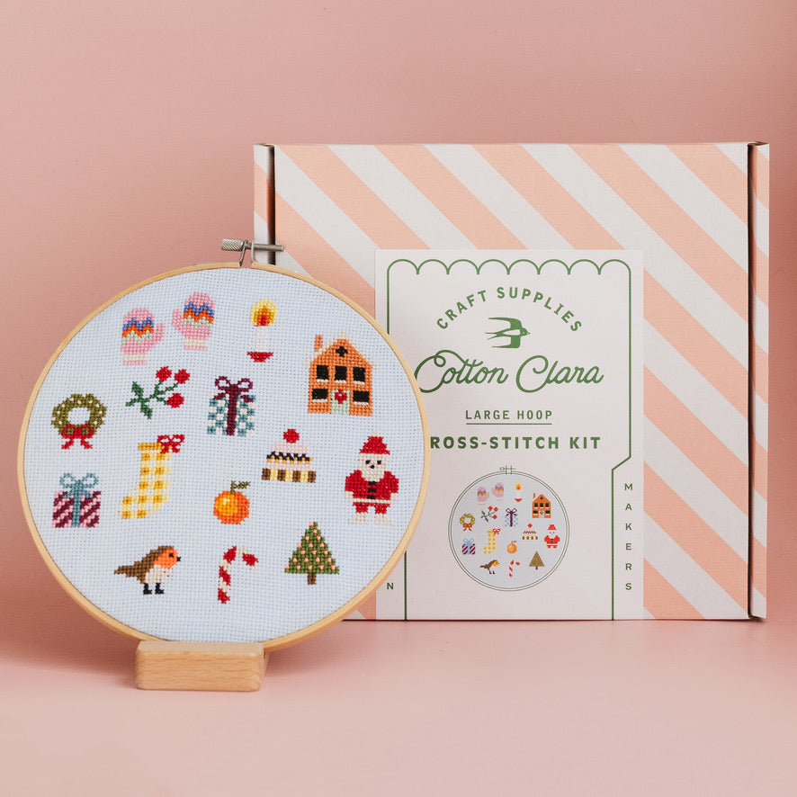 Cotton Clara Colorful Beginner Christmas Cross Stitch Kit