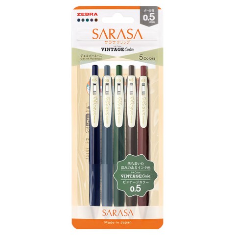 Zebra Sarasa Clip Gel Pen - 5 Pack Vintage Color 1 - 0.5mm