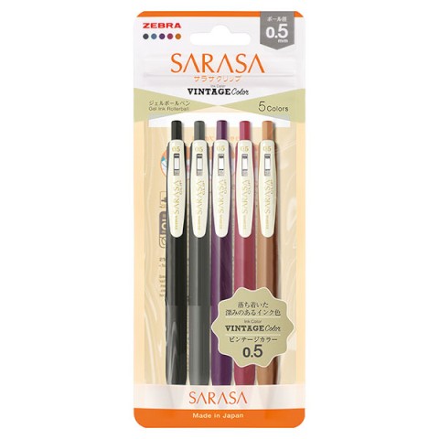 Zebra Sarasa Clip Gel Pen - 5 Pack Vintage Color 2 - 0.5mm