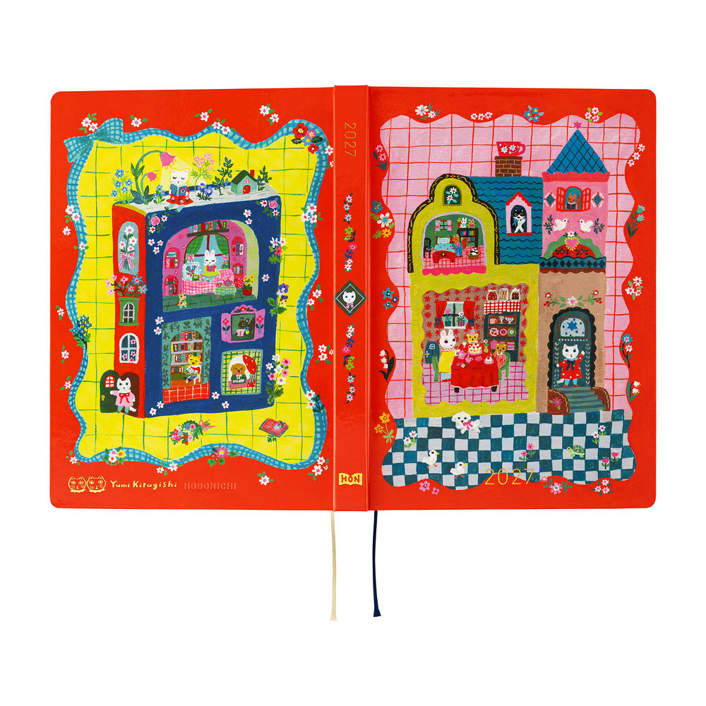 Hobonichi - Techo HON 2027 - A5 Yumi Kitagishi: White Cat and Rabbit's Tea Room