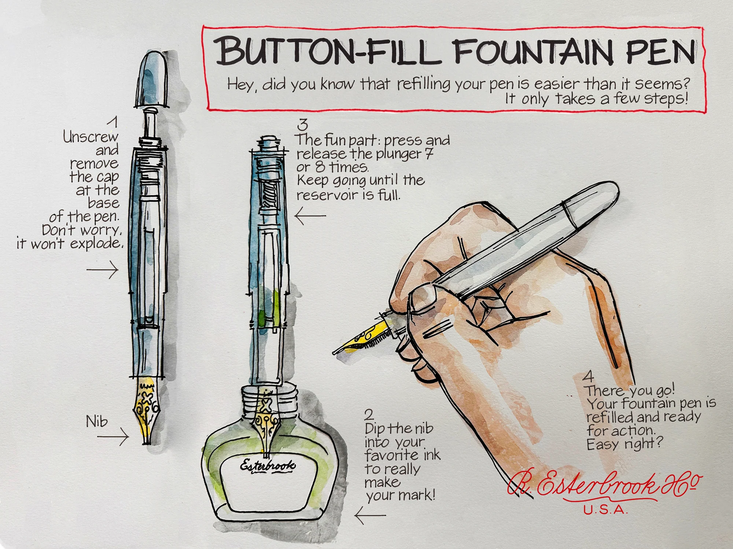 Esterbrook Pens - Estie Fountain Pen - Nouveau Blue Gold Trim