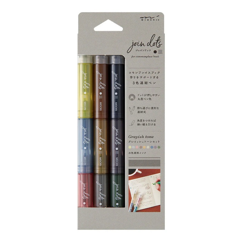 Midori - Connecting Pen Join Dots - 9 Color Set - Grayish Tone